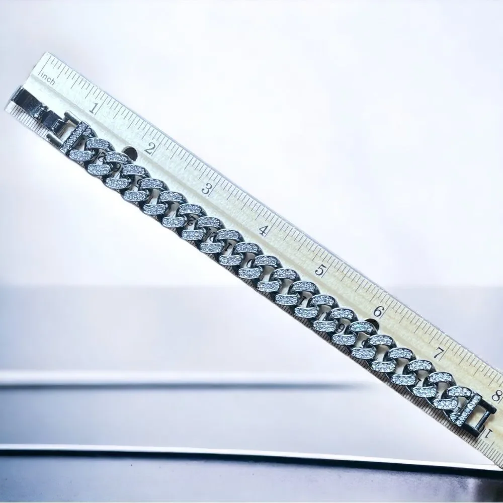 Rhinestones on Black l Bracelet l 8” l Chunky, Trendy l New